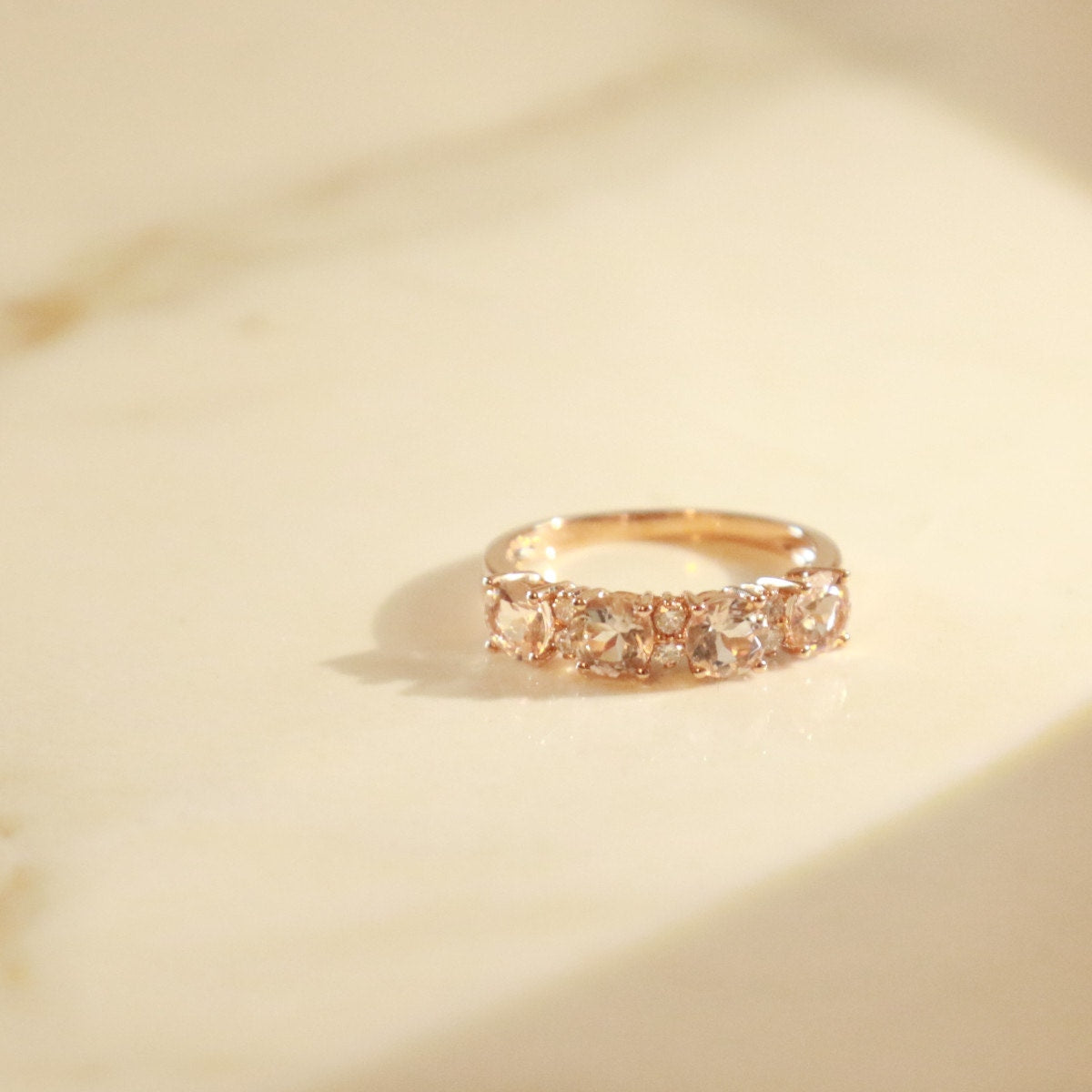 Morganite and 1/10 ct. tw. Diamond Anniversary Ring in 10K Pnk Gold full view