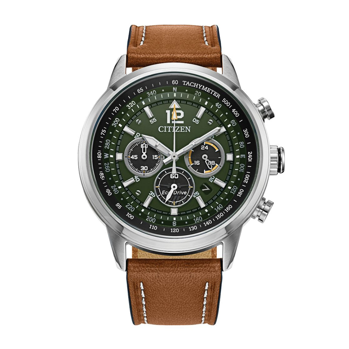 Citizen Men's Avion Stainless Steel Watch with Green Dial & Brown Leather Strap