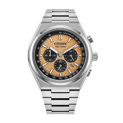 Citizen Men's Zenshin Chrono Eco-Drive Stainless Steel Watch with Salmon Dial