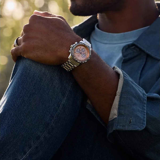 Citizen Men's Promaster Navihawk Stainless Steel Watch with Salmon Dial close-up detail