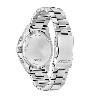 Citizen Men's Sport Luxury Eco-Drive Stainless Steel Watch with Blue Dial front view (2)