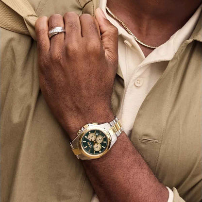 Citizen Men's Sport Luxury Eco-Drive Two-Tone Stainless Steel Watch with Green Dial close-up detail