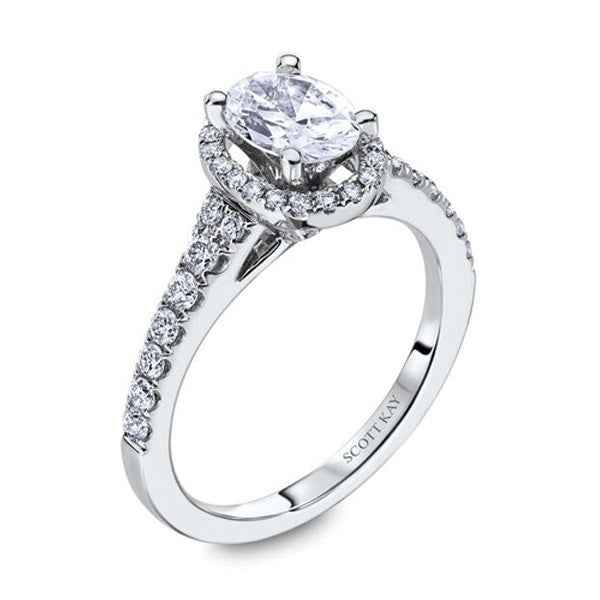 Scott Kay Luminaire 1/2 ct. tw. Dropped Halo Diamond Semi-Mount Engagement Ring with Tapered Diamond Design in 14K White Gold