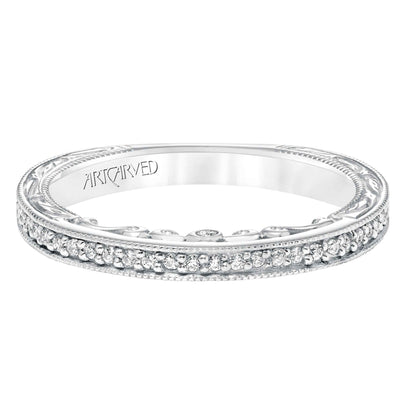 ArtCarved Vintage 1/7 ct. tw. Diamond Milgrain Wedding Band in 14K White Gold front view