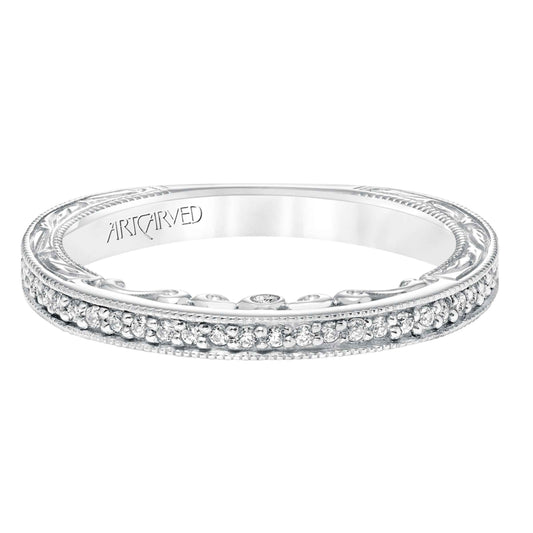 ArtCarved Vintage 1/7 ct. tw. Diamond Milgrain Wedding Band in 14K White Gold front view