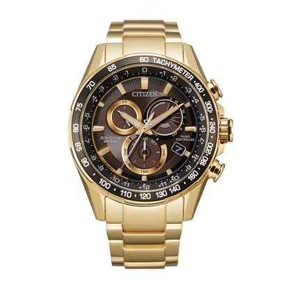 Citizen Men's PCAT Gold-Tone Stainless Steel Watch with Black Dial