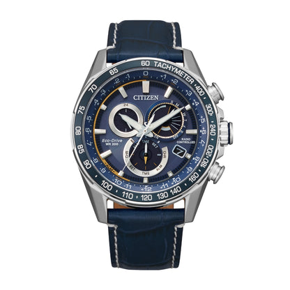 Citizen Men's PCAT Stainless Steel Watch with Blue Dial & Blue Leather Strap