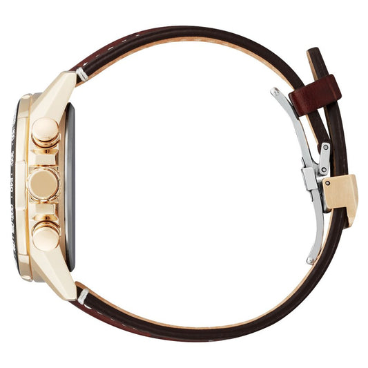 Citizen Men's PCAT Gold-Tone Stainless Steel Watch with Green Dial & Brown Leather Strap front view