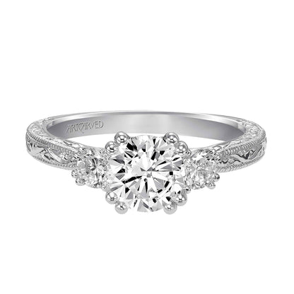ArtCarved Vintage 1/3 ct. tw. Round Diamond Semi-Mount Engagement Ring with Milgrain and Filigree Detailing in 14K front view