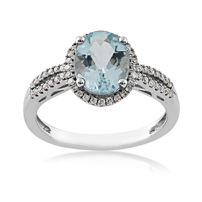 Oval Aquamarine and 1/4 ct. tw. Diamond Ring in 10K White Gold