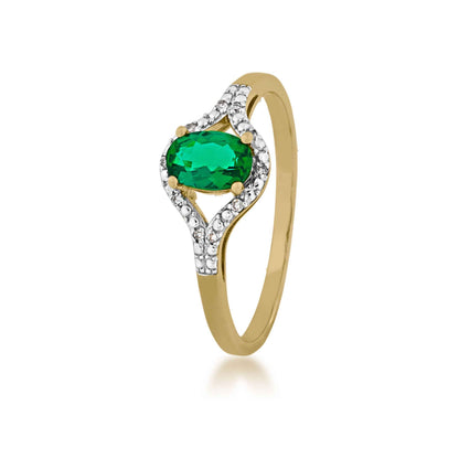 Created Oval Emerald & Diamond Fashion Ring in Two-Tone 10K White & Yellow Gold front view