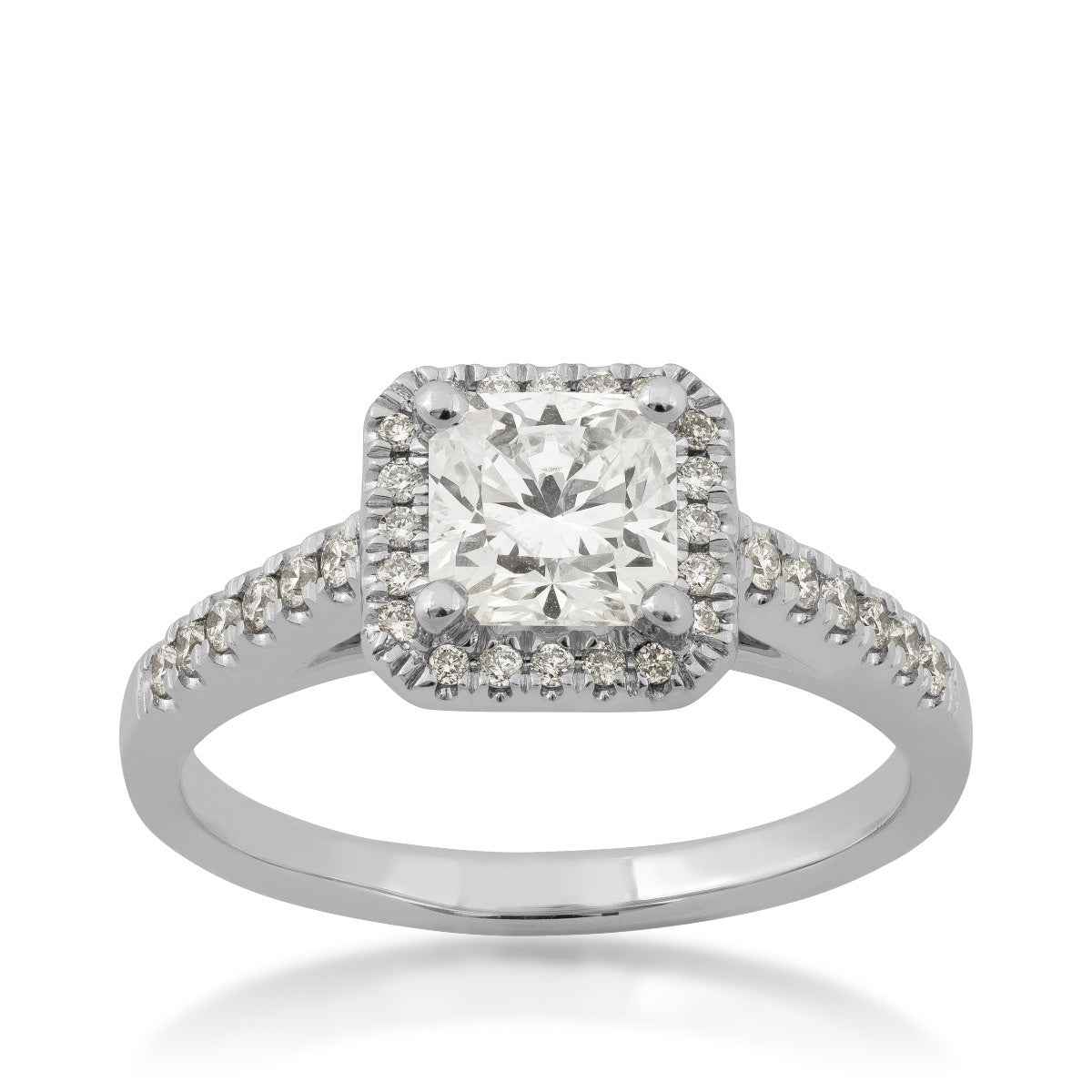 Canadian Rocks 1-1/5 ct. tw. Ideal Square Diamond Halo Engagment Ring with Pave Diamond Band in 14K White Gold