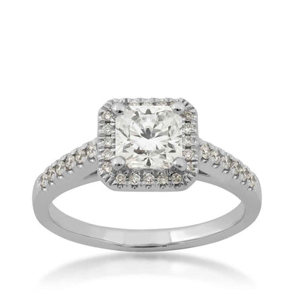 Canadian Rocks 1-1/5 ct. tw. Ideal Square Diamond Halo Engagment Ring with Pave Diamond Band in 14K White Gold