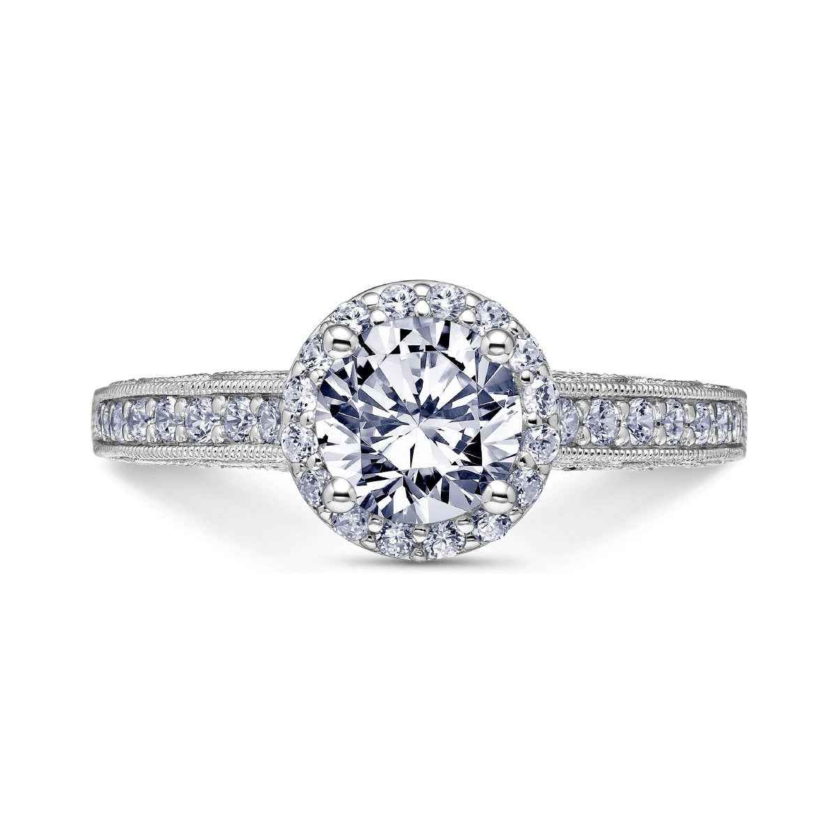 Scott Kay Heavens Gates 1/2 ct. tw. Diamond Halo Semi-Mount Engagement Ring with Undercarriage Milgrain Border front view