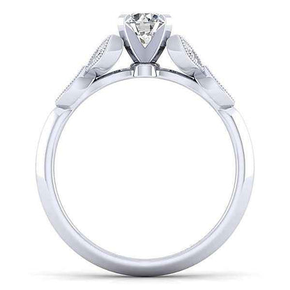 Gabriel & Co. .08 ct. Diamond Semi-Mount Vintage Engagement Ring with Milgrain Detailing in 14K White Gold close-up detail