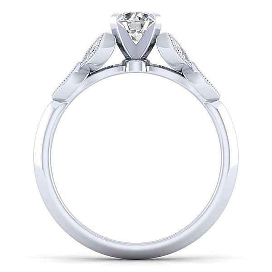 Gabriel & Co. .08 ct. Diamond Semi-Mount Vintage Engagement Ring with Milgrain Detailing in 14K White Gold close-up detail