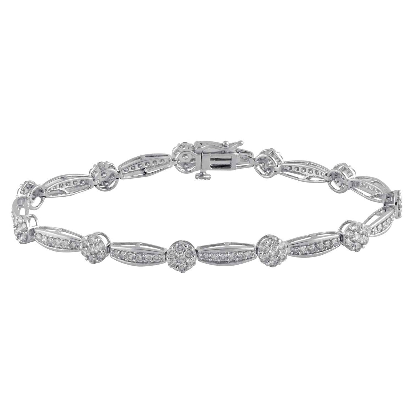 3 ct. tw. Diamond Cluster & Bar Tennis Bracelet in 10K White Gold