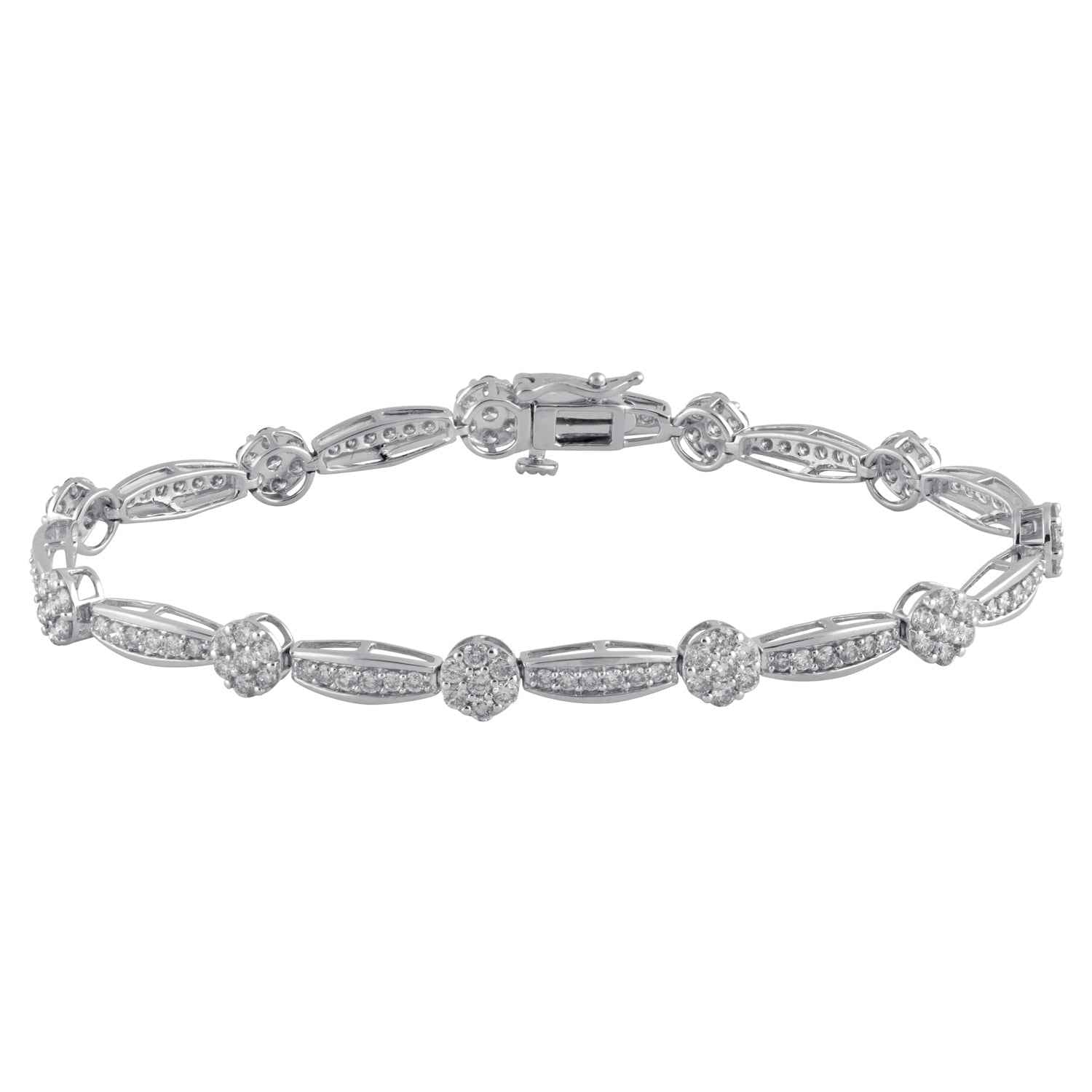 3 ct. tw. Diamond Cluster & Bar Tennis Bracelet in 10K White Gold