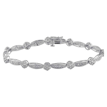 3 ct. tw. Diamond Cluster & Bar Tennis Bracelet in 10K White Gold