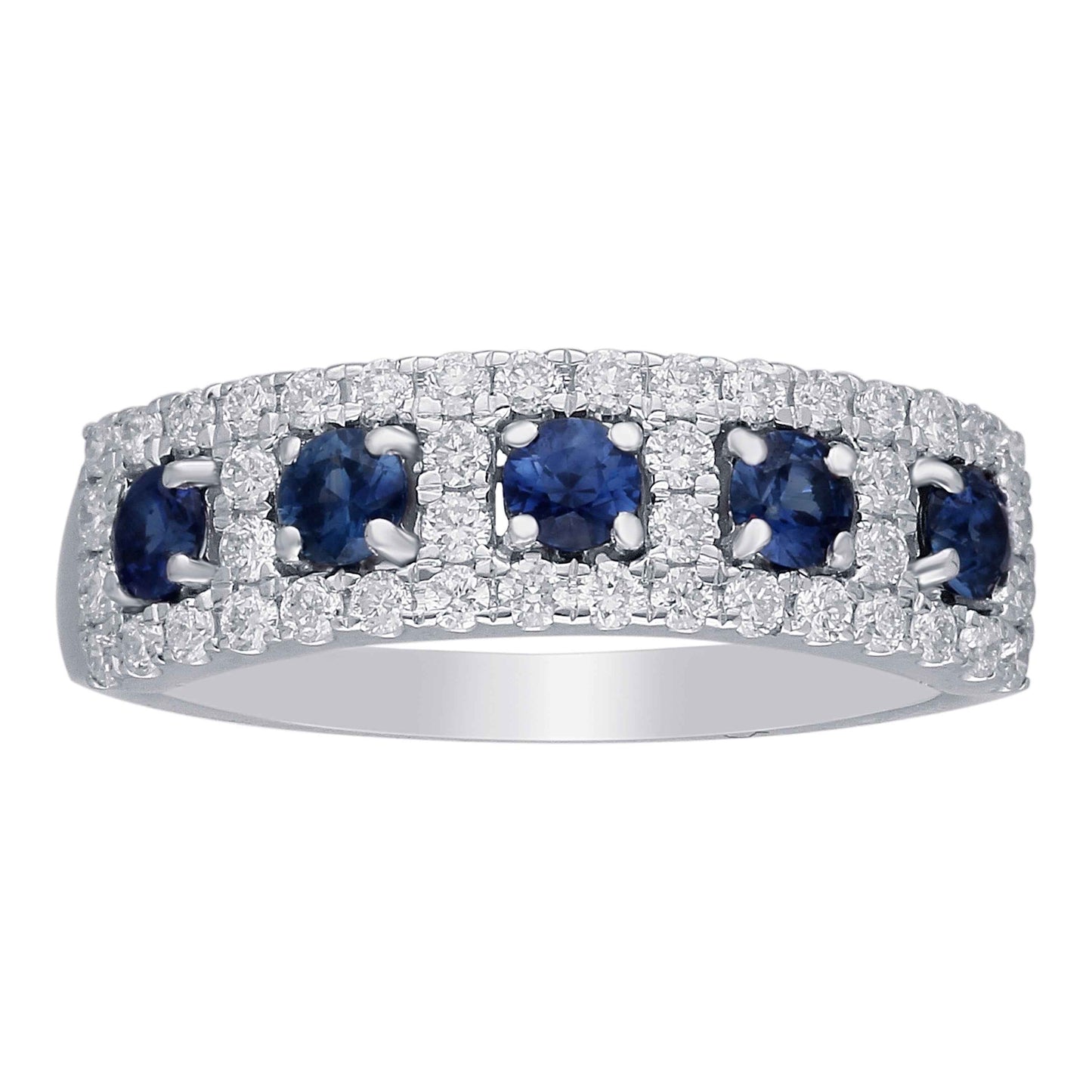 Kallati Round Sapphire & 1/2 ct. tw. Diamond Ring in 14K White Gold