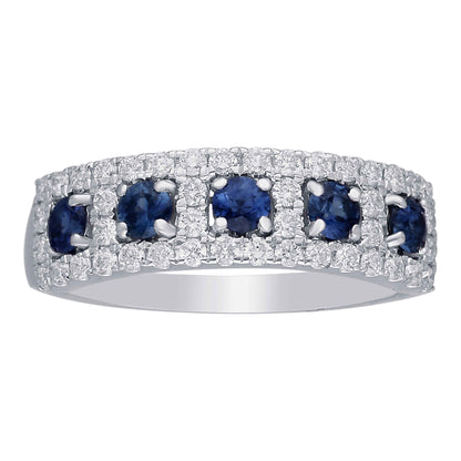 Kallati Round Sapphire & 1/2 ct. tw. Diamond Ring in 14K White Gold