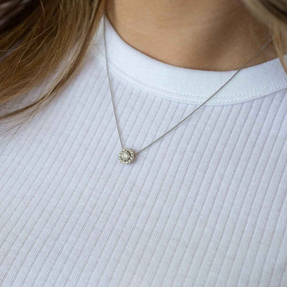 3/4 ct. tw. Round Brilliant Diamond Pendant with Halo in 10K White Gold front view