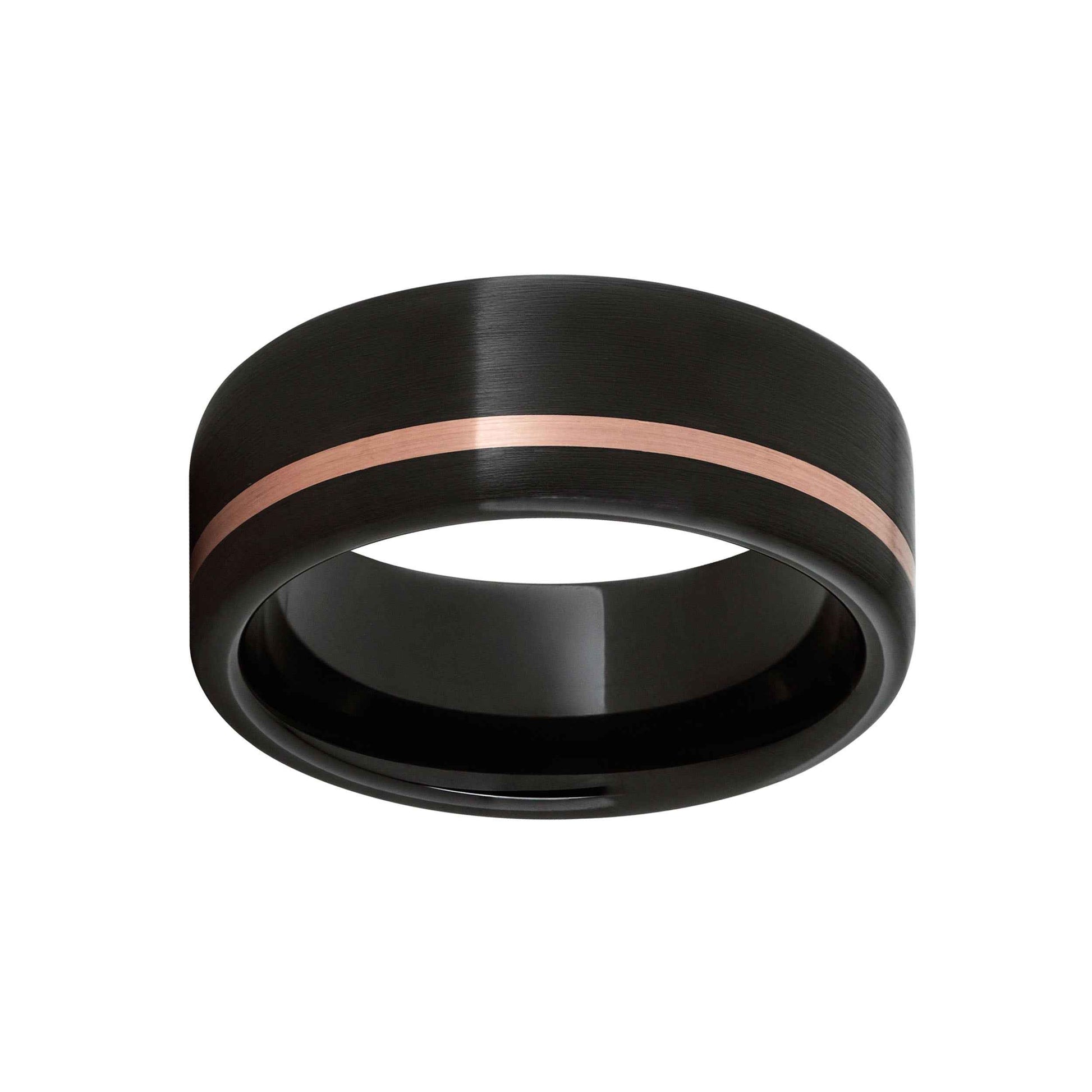 Men's 8.0mm Black Polished Wedding Band with 14K Pink Gold Inlay in Ceramic