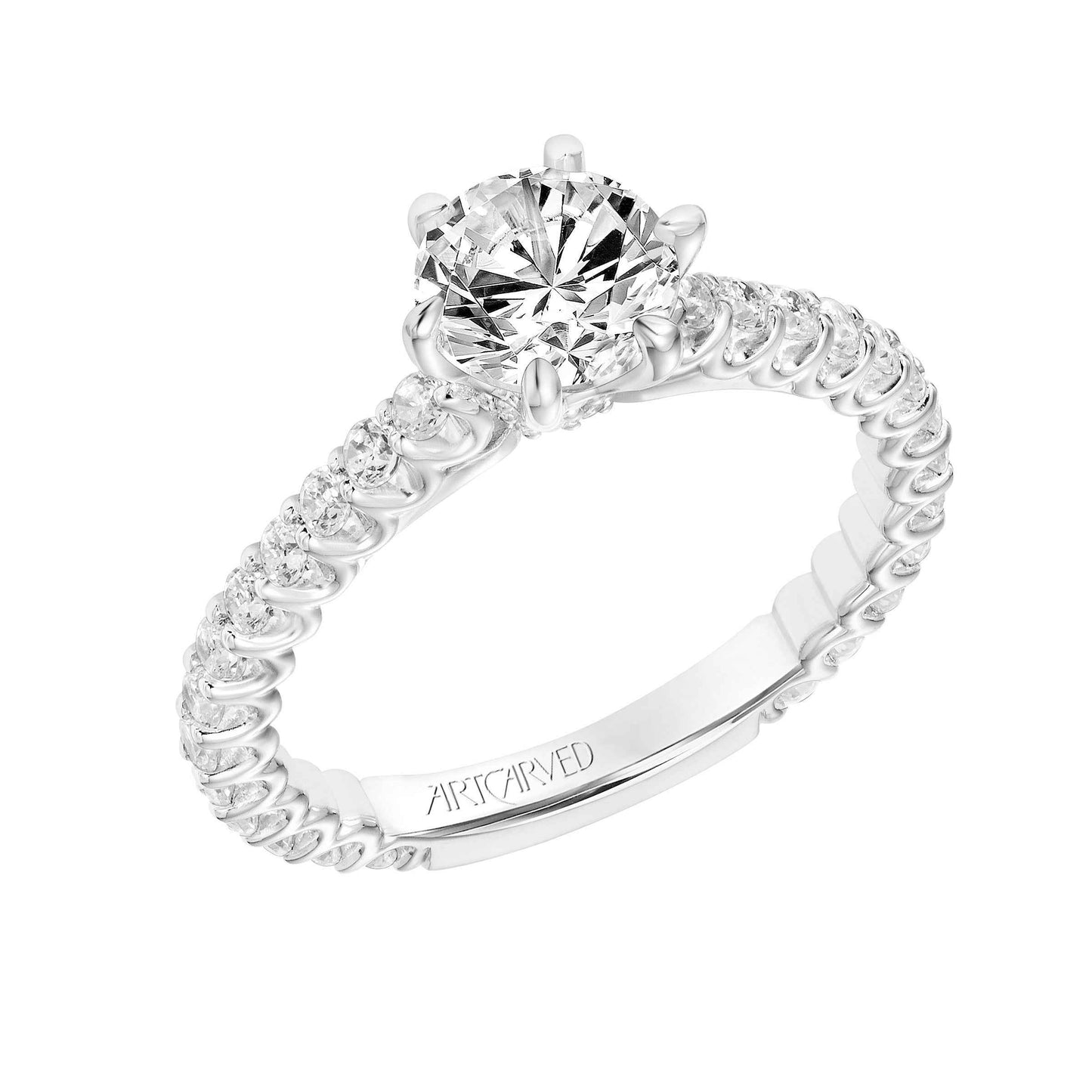 ArtCarved Contemporary 5/8 ct. tw. Round Diamond Semi-Mount Engagement Ring with Undercarriage Milgrain Detailing front view