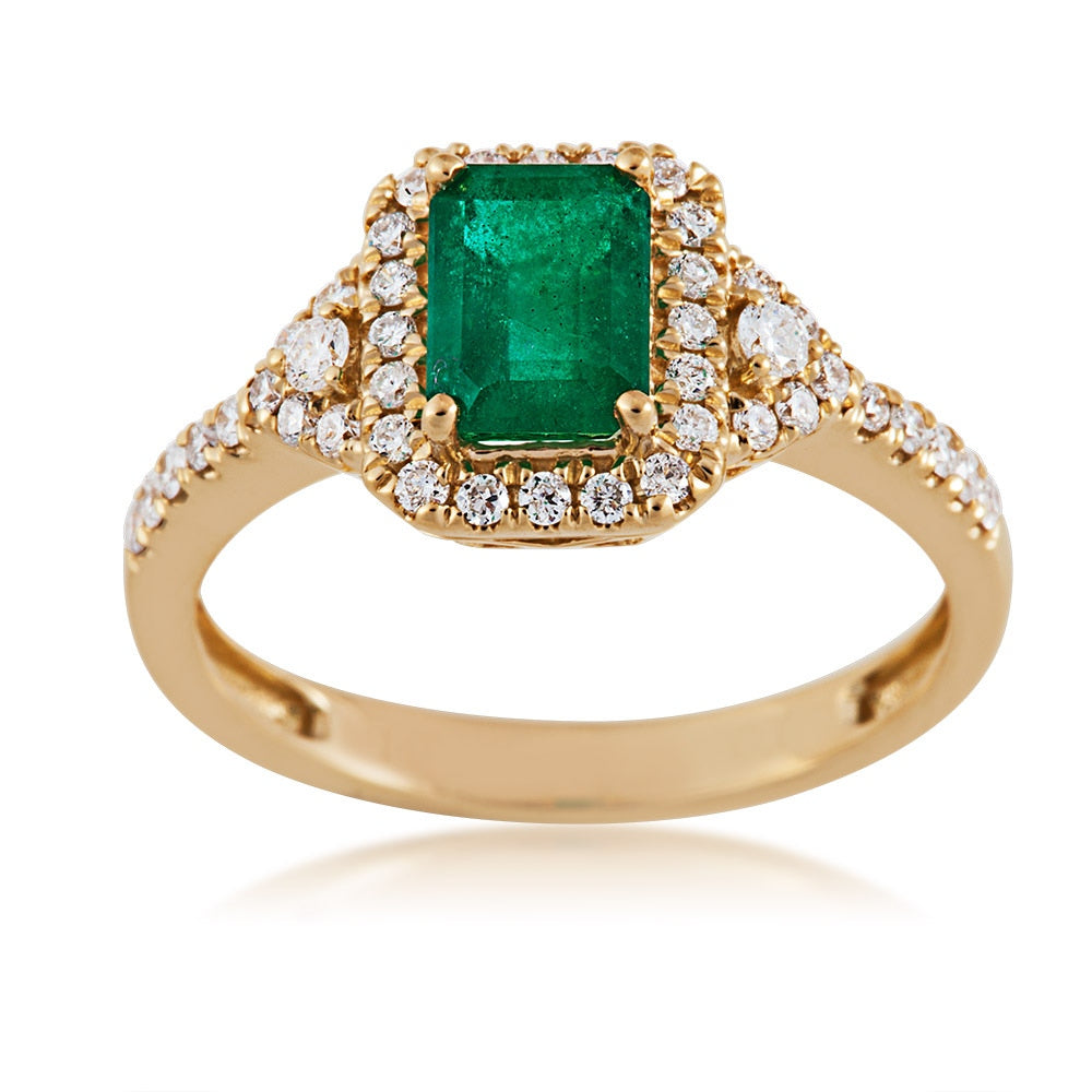 Emerald and Diamond Ring in 14 Kt. Yellow Gold