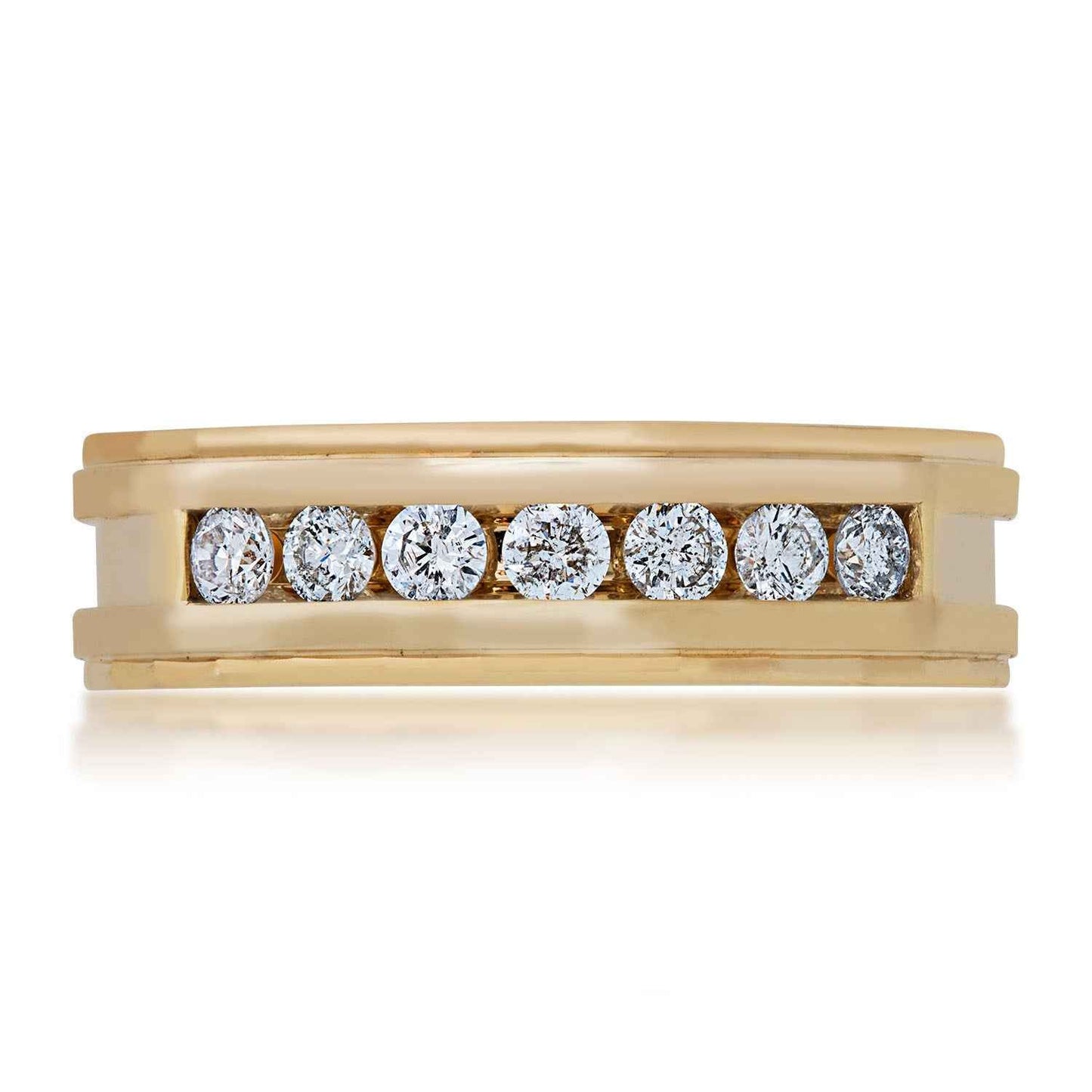 Men's 1/2 ct. tw. Round Brilliant Contemporary Diamond Wedding Band with Step-Edging Detail in a Polished 10K front view