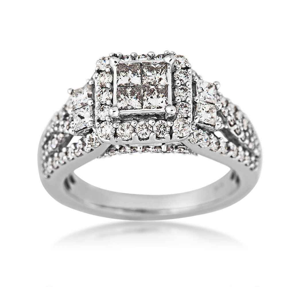 1-5/8ct. tw Quad Diamond Halo Engagement Ring in 14k White Gold
