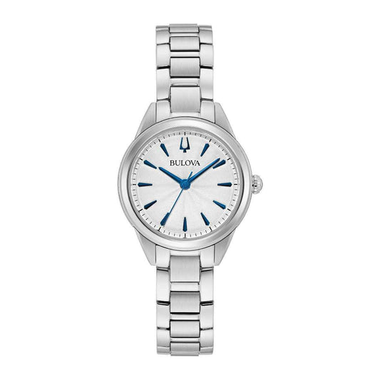 Bulova Ladies' Sutton Stainless Steel Watch with Silver White Dial and Blue Hands and Markers