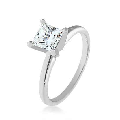 Natural 3/4 ct. tw. Princess Cut Diamond Solitaire Engagement Ring in 14K White Gold front view