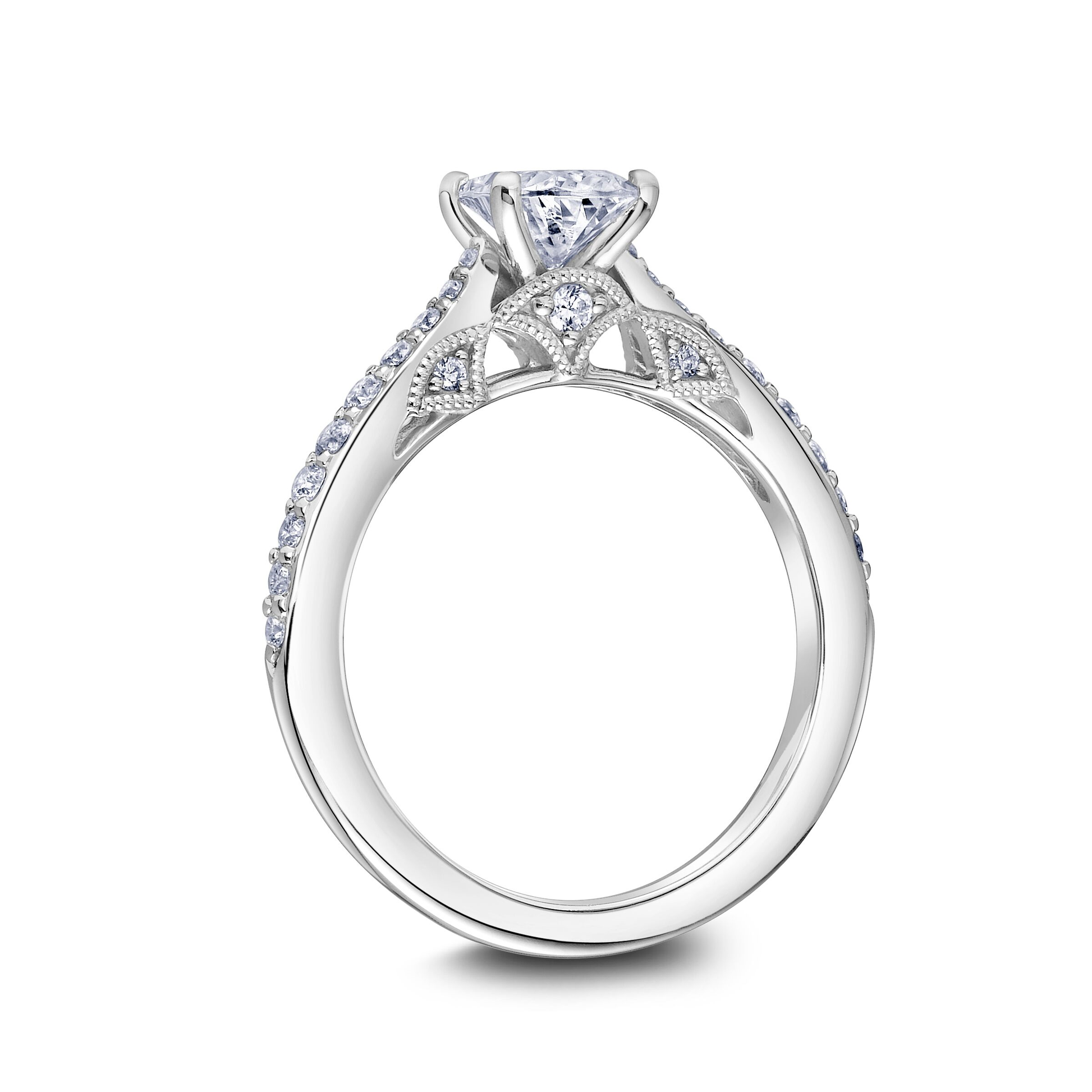Scott Kay Heaven's Gates 1/3 ct. tw. Diamond Semi-Mount Engagement Ring with Tapered Diamond Design in 14K close-up detail