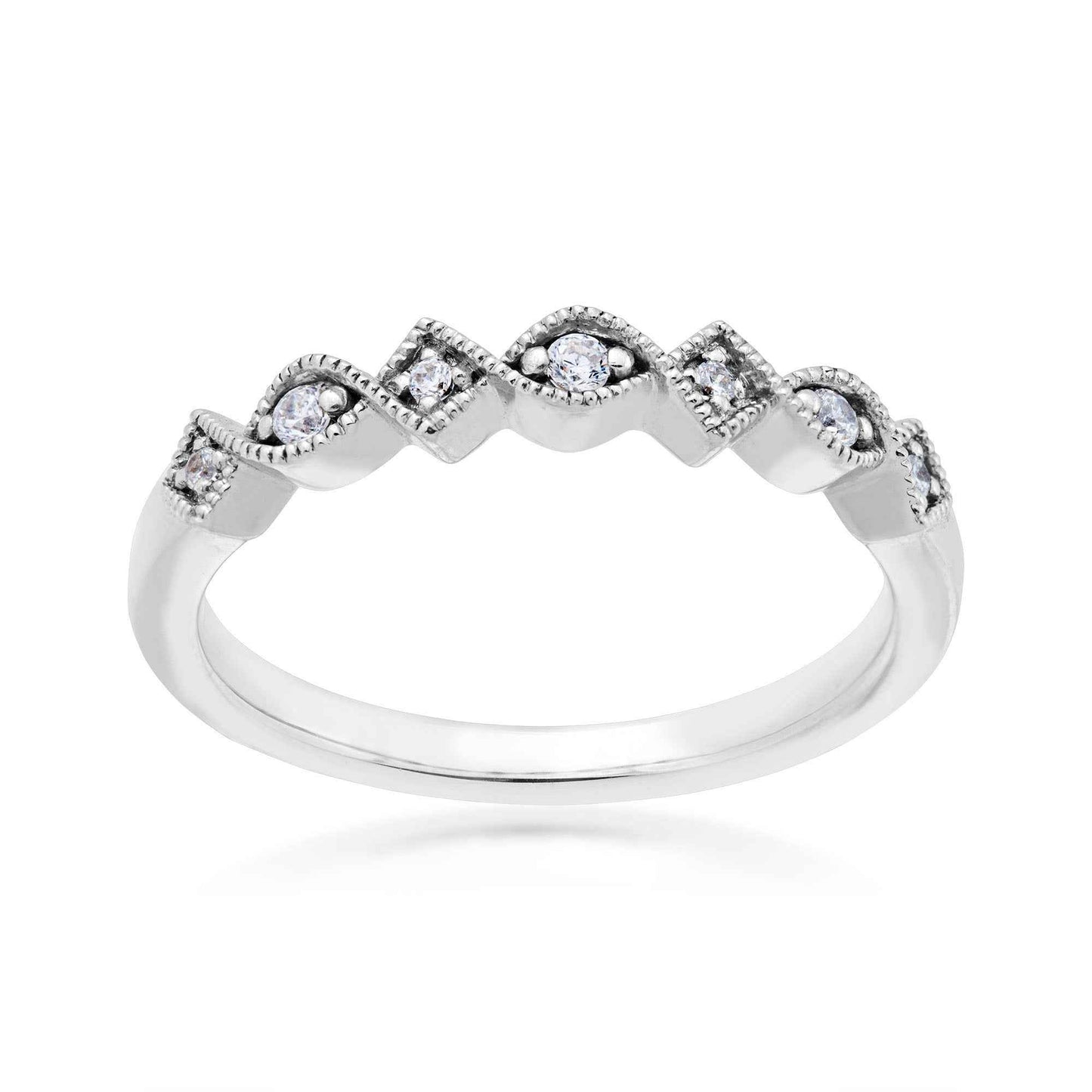 Perfect Match 1/10 ct. tw. Round Diamond Stackable Anniversary Ring with Square & Oval Filigree Border in 10K White Gold