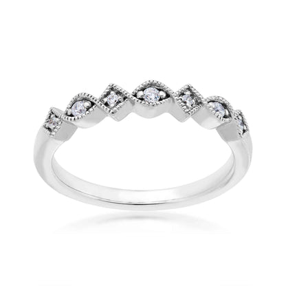 Perfect Match 1/10 ct. tw. Round Diamond Stackable Anniversary Ring with Square & Oval Filigree Border in 10K White Gold