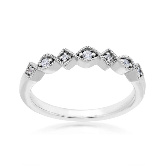 Perfect Match 1/10 ct. tw. Round Diamond Stackable Anniversary Ring with Square & Oval Filigree Border in 10K White Gold