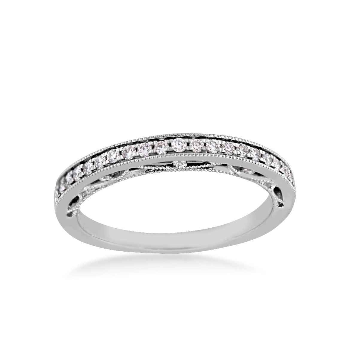 Brilliantly Yours 1/5 ct. tw. Round Diamond Wedding Band with Filigree-Inspired Milgrain Edging & Undercarriage in 14K White