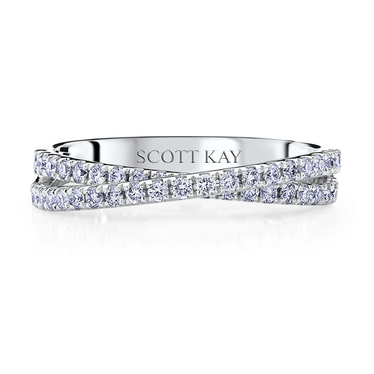 Scott Kay 1/2 ct. tw. Diamond Wedding Band with Crossover Design in 14K White Gold side profile