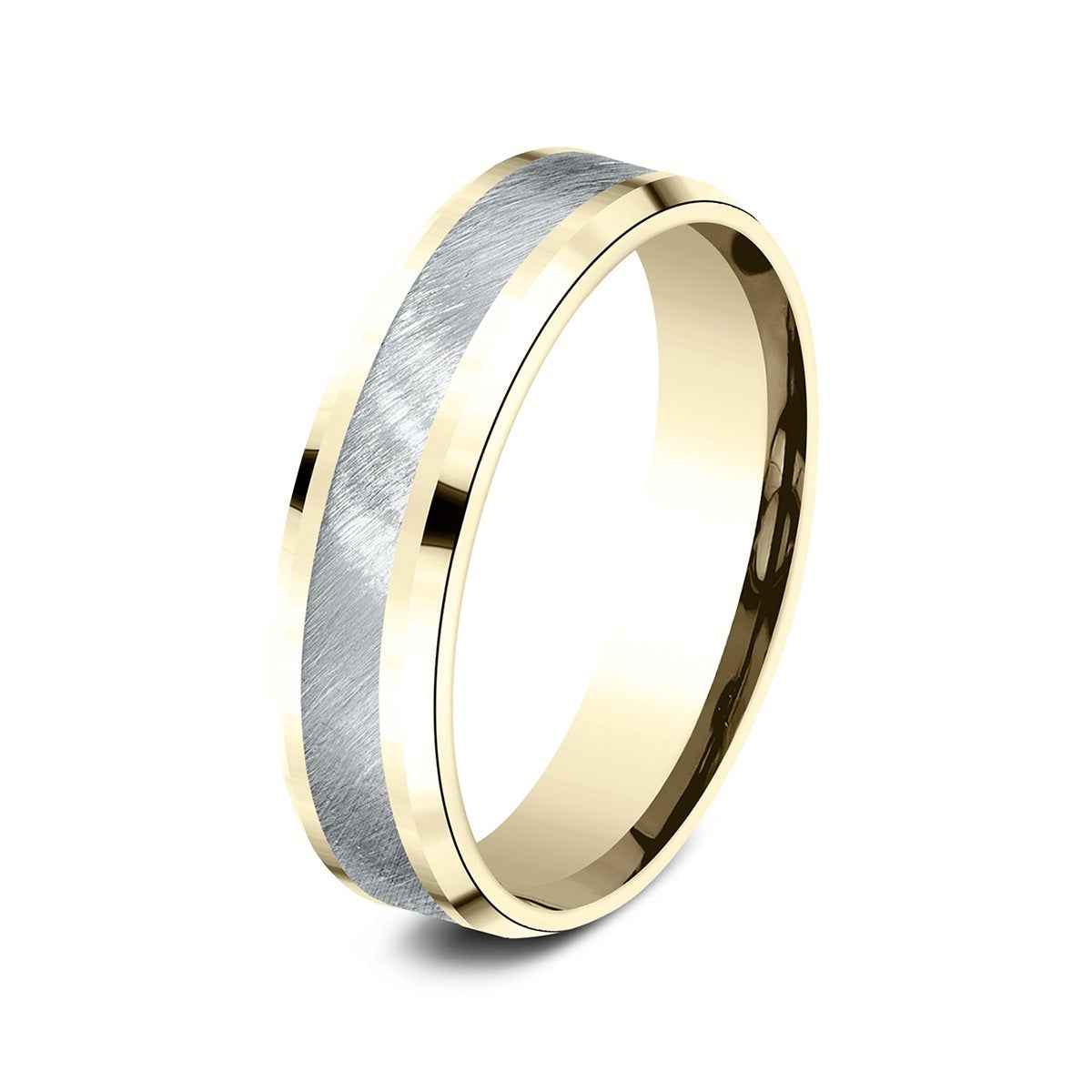 Benchmark Men's 6mm Beveled Edge Satin Finish Wedding Ring in 10K Yellow & White Gold