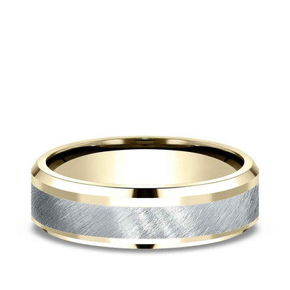 Benchmark Men's 6mm Beveled Edge Satin Finish Wedding Ring in 10K Yellow & White Gold