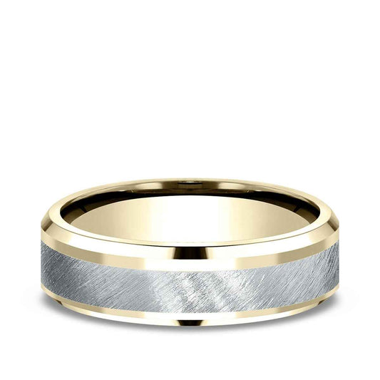 Benchmark Men's 6mm Beveled Edge Satin Finish Wedding Ring in 10K Yellow & White Gold