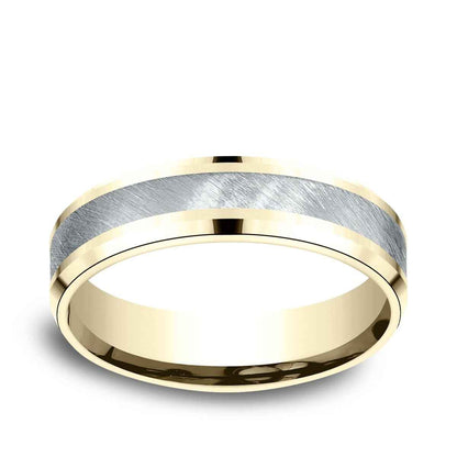 Benchmark Men's 6mm Beveled Edge Satin Finish Wedding Ring in 14K Yellow & White Gold