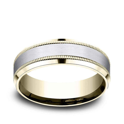 Benchmark Men's 7mm Beveled Edge Milgrain Wedding Ring in 10K Yellow & White Gold