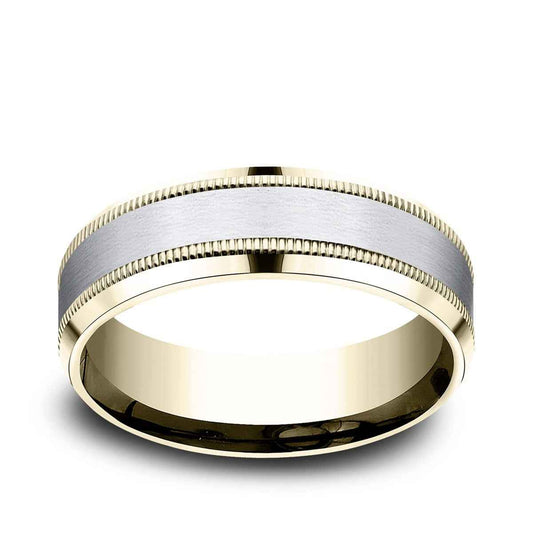 Benchmark Men's 7mm Beveled Edge Milgrain Wedding Ring in 10K Yellow & White Gold