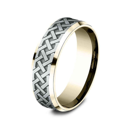 Benchmark Men's 7mm Beveled Edge Celtic Knot Wedding Ring in 10K Yellow & White Gold