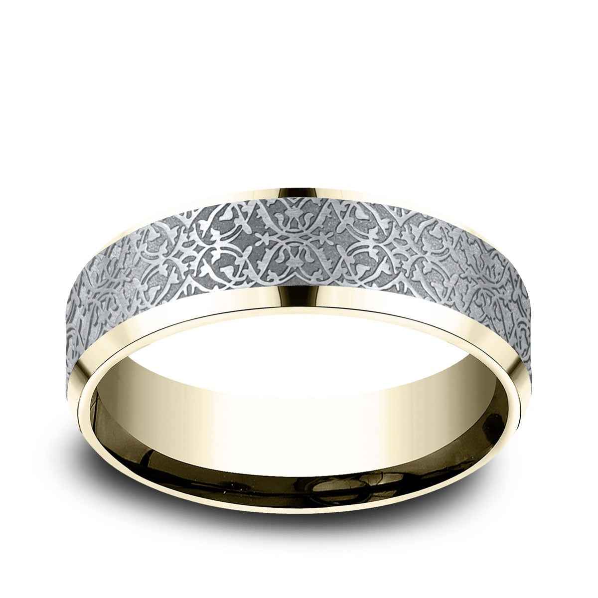 Benchmark Men's 7mm Beveled Edge Ottoman Finish Wedding Ring in 10K Yellow & White Gold