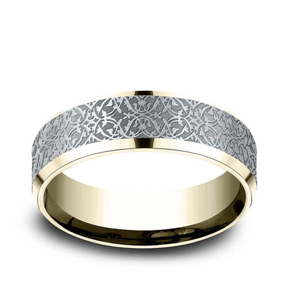 Benchmark Men's 7mm Beveled Edge Ottoman Finish Wedding Ring in 10K Yellow & White Gold