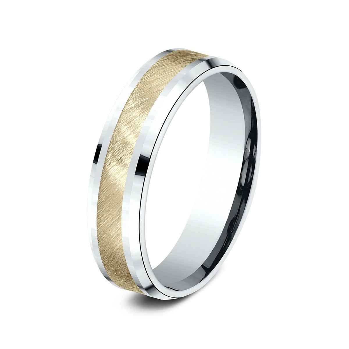 Benchmark Men's 6mm Beveled Edge Satin Finish Wedding Ring in 10K White & Yellow Gold