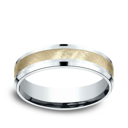 Benchmark Men's 6mm Beveled Edge Satin Finish Wedding Ring in 10K White & Yellow Gold